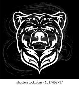 Bear Head Mascot, vector bear logo, maori tattoo style, for emblem, illustration, poster, icon, label, logotype, sticker isolated, on white background. Wild animal silhouette, tattoo art