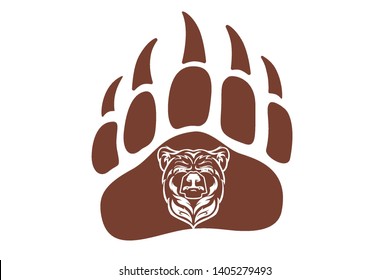 Bear Head Mascot, vector bear logo, Hand drawn maori tattoo style, for emblem, illustration, poster, icon, label, logotype, isolated, on white background. Wild animal silhouette of bear paw with claw 