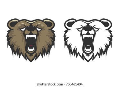 Bear head monochrome and color copy for your logo or label, t-shirt.