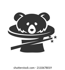 Bear head on Magic hat and wand Icon Illustration Brand Identity