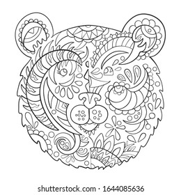 Bear head on a white background. Print. Zen doodles. Vector illustration