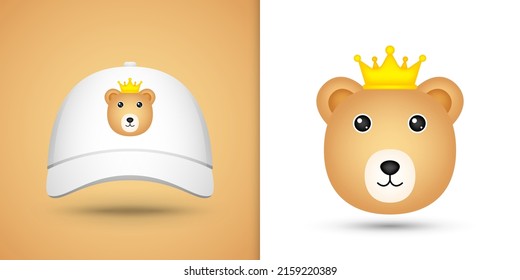 Bear head on white baseball cap