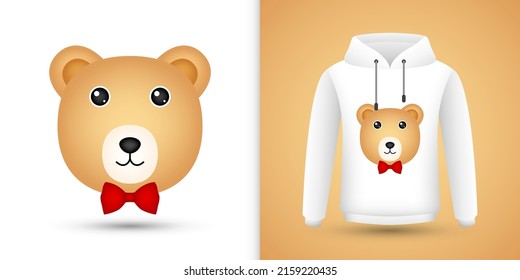 Bear head on white sweatshirt hoodie