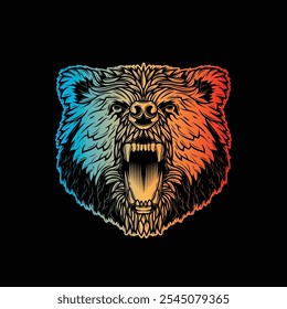 Bear head. Original vector illustration in vintage style isolated on black background. T-shirt design. Hand drawn, not AI