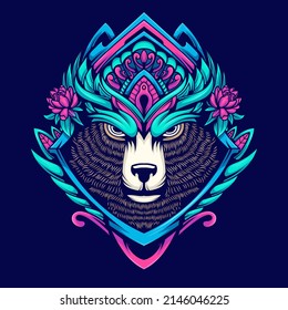 Bear head with ornament vector illustration	
