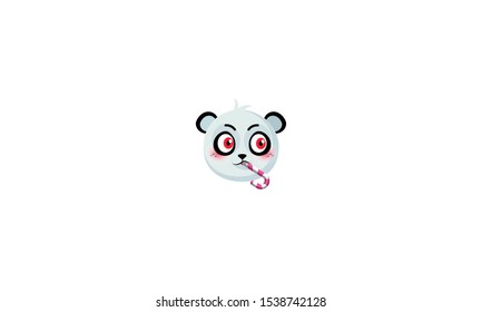 bear head, panda emoticon, panda eats candy. sucks candy