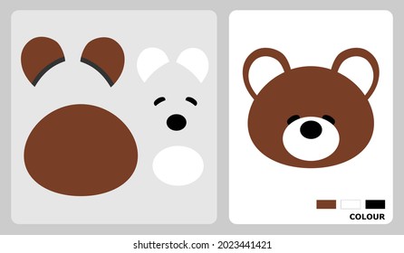 Bear head pattern for kids crafts or paper crafts. Vector illustration of bear puzzle. cut and glue patterns for children's crafts.