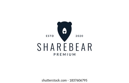 bear head with pin location map logo vector icon illustration design