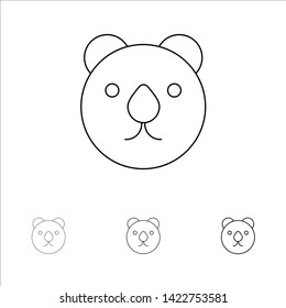 Bear, Head, Predator Bold and thin black line icon set