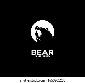 Bear head roar circle black logo icon design vector illustration with isolated background