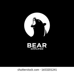 Bear head roar circle black logo icon design vector illustration with isolated background