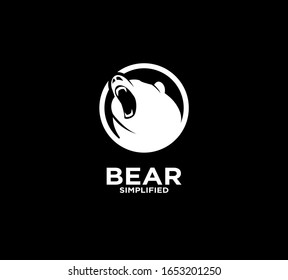 Bear head roar circle black logo icon design vector illustration with isolated background