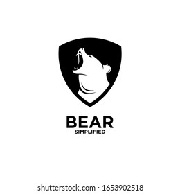 Bear Head Roar Shield Badge Logo Icon Design Vector Illustration
