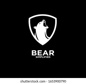Bear head roar shield logo icon design vector illustration
