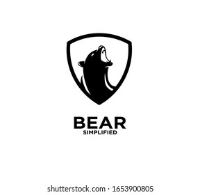 Bear head roar shield logo icon design vector illustration

