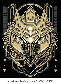 bear head robot warrior with floral and sacred geometry
