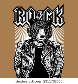 Bear Head Rocker Rockstar Leather Jacket Vector Illustration