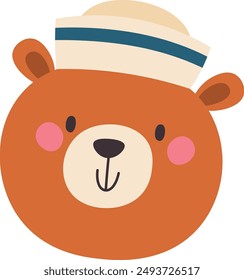 Bear Head With Sailor Hat Vector Illustration