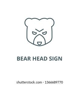 Bear head sign line icon, vector. Bear head sign outline sign, concept symbol, flat illustration