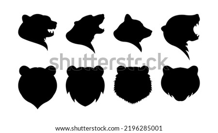 Bear Head Silhouette. Front View and Side View.