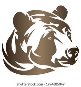 Bear Head Silhouette Vector Illustration. Bear Head Isolated On White Background
