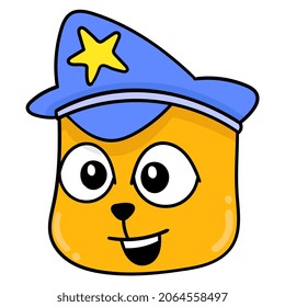 bear head smiling friendly wearing a police hat, vector illustration carton emoticon. doodle icon drawing
