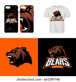 Bear head sport club isolated vector logo concept. Modern professional team badge mascot design. Premium quality wild animal t-shirt tee print illustration. Smart phone case accessory emblem.