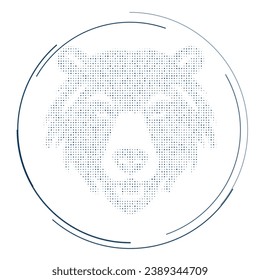 The bear head symbol filled with dark blue dots. Pointillism style. Vector illustration on white background