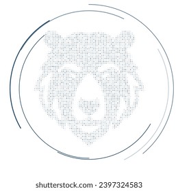 The bear head symbol filled with dark blue dots. Pointillism style. Vector illustration on white background