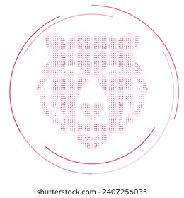 The bear head symbol filled with pink dots. Pointillism style. Vector illustration on white background