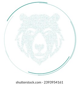 The bear head symbol filled with teal dots. Pointillism style. Vector illustration on white background