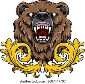 Bear head tattoo in vintage baroque style of illustration