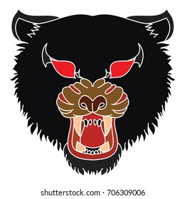 Bear head traditional tattoo on white background. Old school bear head.Cartoon tiger for coloring book or painting on shirt.