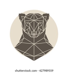 Bear head triangular icon , geometric pattern trendy line design. Brown bear polygonal portrait. Abstract low poly design.