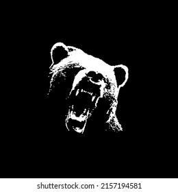 Bear Head Vector  Bears T Shirt Design  Grizzly Svg, Printable  Wild Animal On Black Background  Download It Now