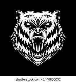 Bear Head Vector Black and White in dark background