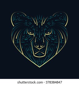 Bear head vector design. Gradient colorful poster. Line tattoo style. Use for label, t-shirt, prints, posters. background