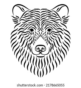 Bear head vector drawing. The head of a bear drawn with black strokes Isolated on white background. Can be used for printing on t-shirts, posters, stickers. Calligraphic drawing. Tattoo design.