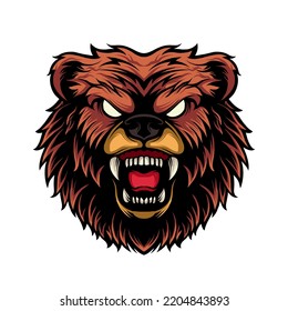 bear head vector illustration with angry face showing canines