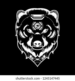 Bear Head Vector Illustration in Black Background