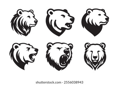 Bear head vector silhouette art illustration bundle set