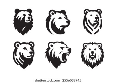 Bear head vector silhouette art illustration bundle set