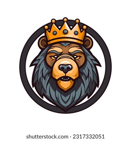 bear head wearing a crown hand drawn logo design illustration