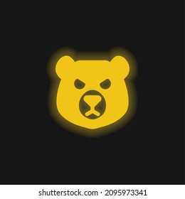 Icono de neón brillante amarillo de la cabeza del oso