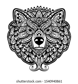 A bear head zentangle isolated on white background.