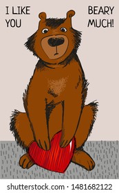 
Bear with heart. Declaration of love card. Vector illustration.