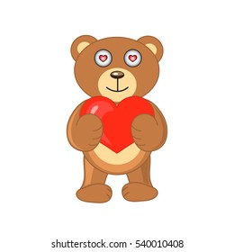 bear with heart in hands on a white background.