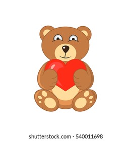 bear with heart in hands on a white background.