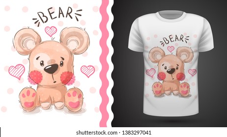 Bear with heart - seamless pattern. Hand draw