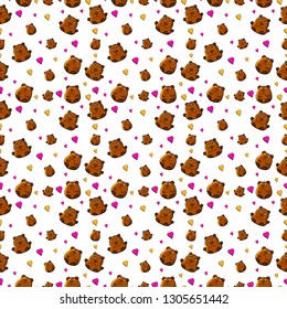 Bear and heart seamless pattern bear vector background wallpaper repeat isolated